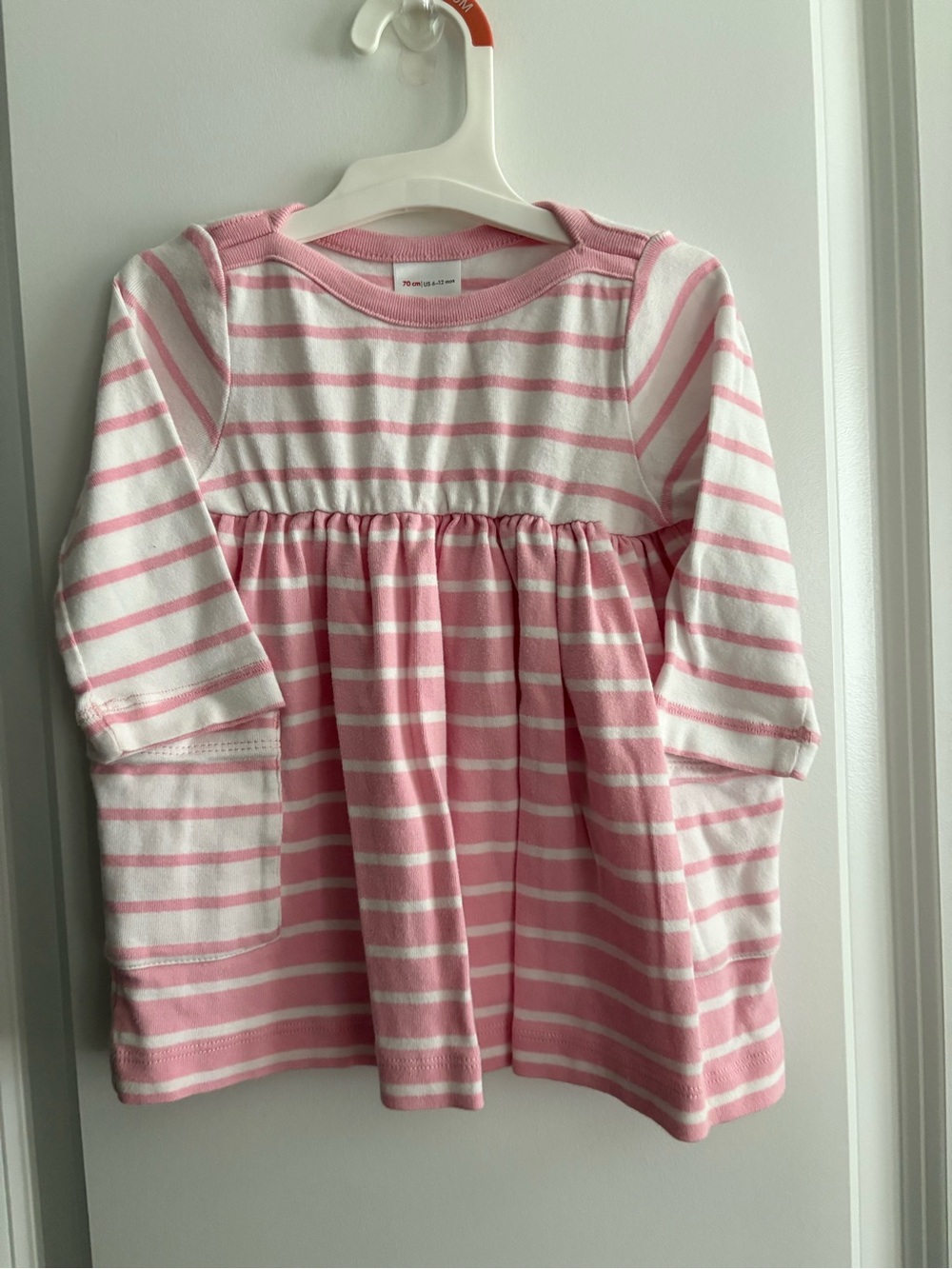 6-12mo Hanna Andersson Pink and White Striped Long Sleeve Dress